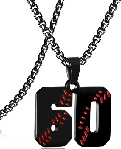Miniatura 68 de SKQIR Colgante de número de jersey de béisbol para hombres y niños - Cadena de acero inoxidable para atletas - Negro