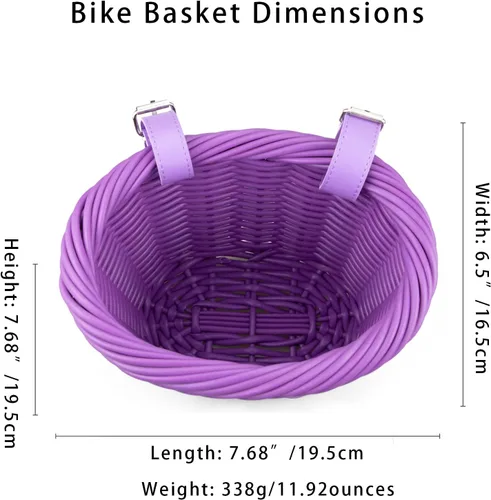 Miniatura 2 de MEGHNA Mini cesta tejida para bicicleta para manillar de bicicleta para niña y niño para scooter, varios colores Púrpura