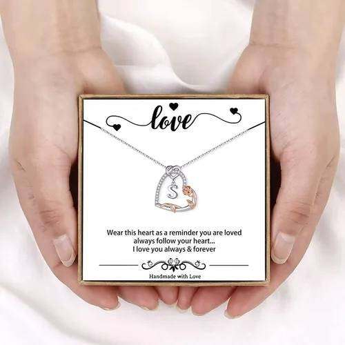Miniatura 6 de Regalos para el día de San Valentín para ella, collares con inicial de corazón de rosa, regalos para mujeres, adolescentes, niñas, collar con dije