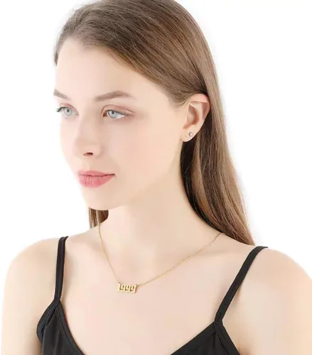 Miniatura 2 de Collar de acero inoxidable chapado en oro de 18 quilates con número de cumpleaños, aniversario, joyería memorable para mujeres y niñas, Metal, No