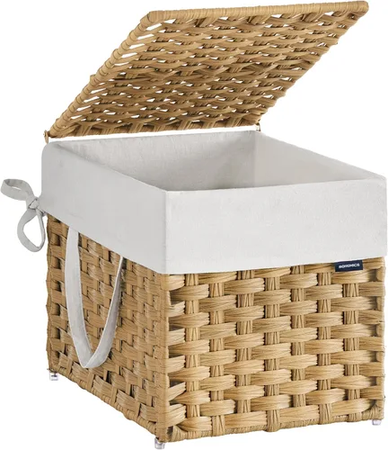 Miniatura 23 de SONGMICS Canasta de lavandería con tapa, cesto de ropa de 23.8 galones (90 L) de ratán sintético con tapa y asas, plegable, forro extraíble