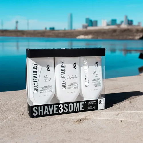 Miniatura 10 de Billy Jealousy Shave3some Trio - Kit de afeitado de tamaño de viaje para hombres con calentamiento preafeitado, crema de afeitado súper resbaladiza