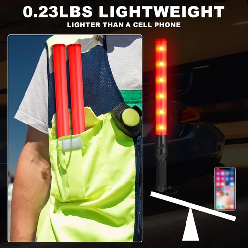 Miniatura 3 de Weewooday Paquete de 2 varitas de control de tráfico aéreo de seguridad de 21 pulgadas, varita de señal de tráfico LED, linterna de control de Rojo