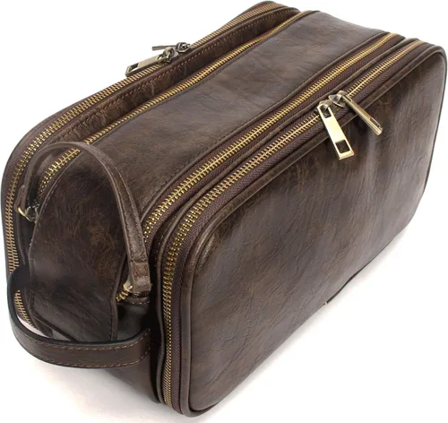 Miniatura 10 de Neceser de cuero personalizado para hombre, kit de afeitado de viaje, bolsa de cosméticos grande, organizador de baño, Negro