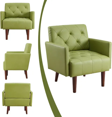 Miniatura 6 de Silla decorativa de piel sintética, moderna silla de poliuretano tapizada, silla con brazo tapizada retro, cómoda silla de cuero para sala de estar
