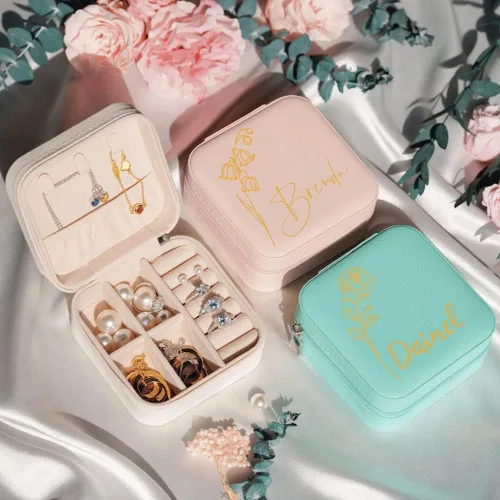 Miniatura 54 de Joyero de regalo para dama de honor, pequeño estuche de viaje personalizado de piel sintética portátil, cajas de propuestas de dama de honor, mini