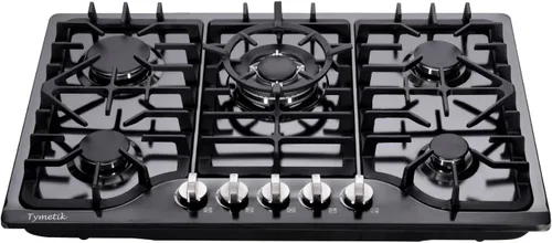 Placa de gas de 30 pulgadas, estufa de gas de acero inoxidable integrada, 5 quemadores de alta eficiencia, estufa de gas convertible GLPG/NG (negro)