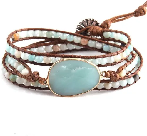 Miniatura 2 de Pulseras hechas a mano para mujer, con 3 hebras de piedras naturales y cuentas (Color marrón)