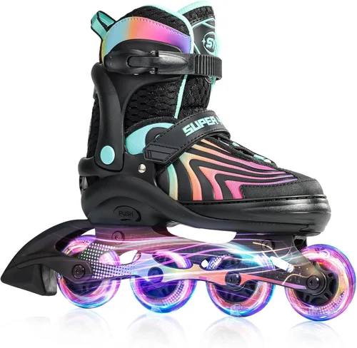 Miniatura 8 de SUPER YOUNGSTER Patines en línea para niñas, niños y niños de 4 a 12 años, patines ajustables con luces para jóvenes y adolescentes de 8 a 12 años