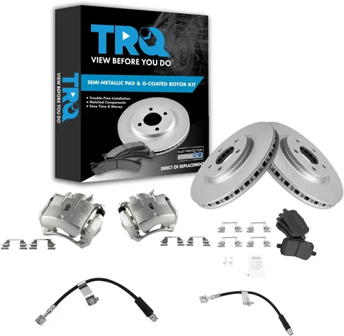 Miniatura 13 de TRQ Kit de pastillas de freno delantero y rotor, pinza de freno, manguera de freno, rotor de freno, semimetálico, revestimiento G, compatible
