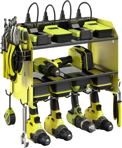 Miniatura 13 de CCCEI Organizador modular de herramientas eléctricas para montaje en pared con estación de carga. Estante de almacenamiento de taladros de garaje