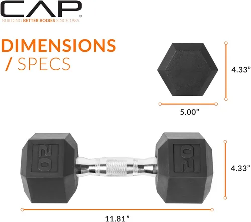 Miniatura 4 de CAP Barbell Peso de la mancuerna hexagonal recubierta, individual, 10-120 libras, múltiples opciones