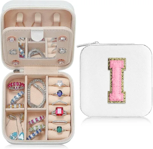 Parima Joyero pequeño para niñas, joyero con inicial de viaje para niñas Caja organizadora de joyas pequeña Joyero de viaje organizador de joyero