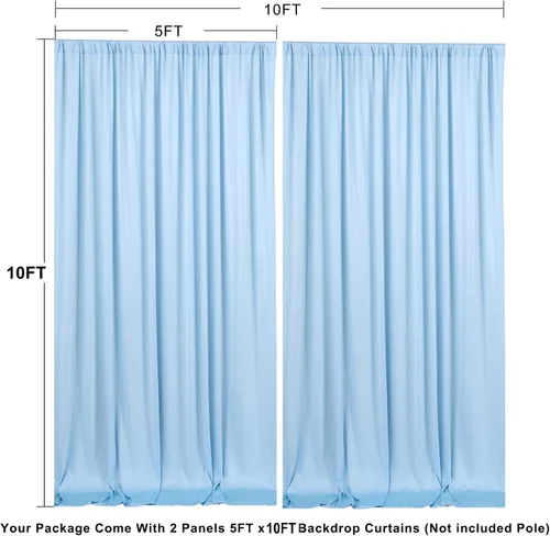 Miniatura 4 de Cortinas tipo telón de 10 x 10 pies sin arrugas de color azul bebé para fiestas, cortinas tipo telón de tela gruesa para foto de boda, cumpleaños