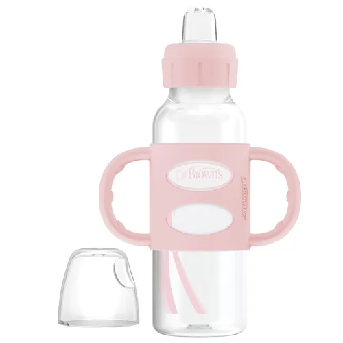 Miniatura 16 de Dr. Brown's Milestones - Botella de boquilla estrecha con 100% silicona, asas de fácil agarre y boquilla suave para sorber, 8 onzas, rosa claro