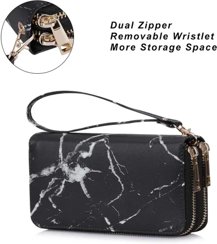 Miniatura 4 de Cartera de teléfono celular para mujer con doble cremallera y correa de muñeca extraíble