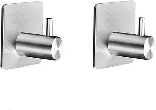 3M Ganchos adhesivos de pared – Paquete de 2 ganchos de acero inoxidable SUS304 | Ganchos de pared cepillados resistentes | para toallas, llaves,