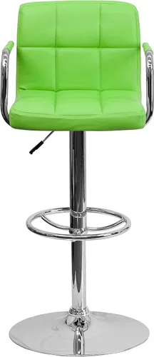 Miniatura 17 de Flash Furniture Taburete de bar de altura ajustable de vinilo acolchado gris contemporáneo con brazos y base cromada