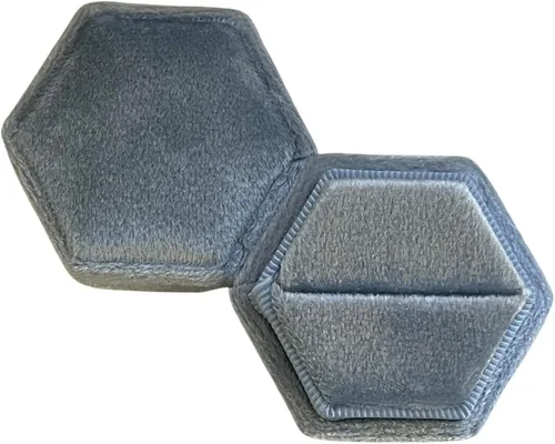 Miniatura 5 de Caja de anillo hexagonal de terciopelo, 1 ranura para compromiso y ceremonia de boda, exhibición plana y almacenamiento (azul claro)
