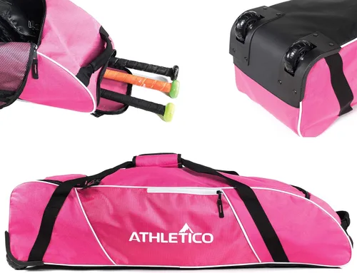 Miniatura 10 de Athletico Bolsa de bate con ruedas para béisbol, softbol, equipo de T-Ball para jóvenes, niños y adultos Negro