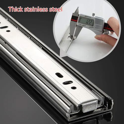 Miniatura 6 de 1 par de corredores de cajón de muebles de acero inoxidable resistente, montaje lateral de rodamientos de bolas para el hogar, capacidad de carga