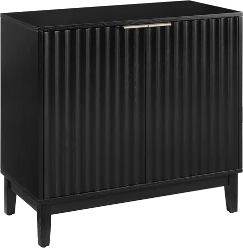 Armario estriado con almacenamiento, aparador de 2 puertas, armario moderno con estante ajustable para cocina o sala de estar (negro, 1 armario de