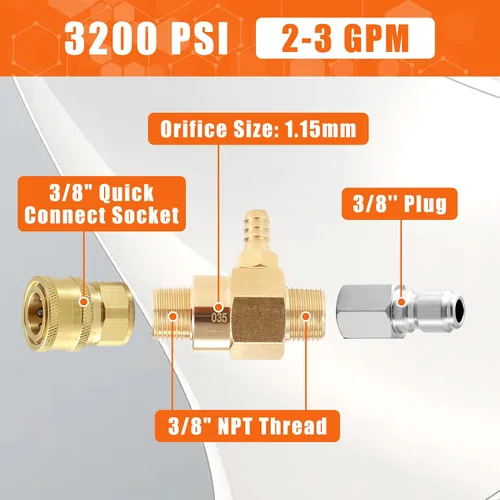 Miniatura 6 de PWACCS Inyector químico para lavadora a presión, kit de inyector aguas abajo con conectores de 3/8 pulgadas, 2-3 GPM, 3200 PSI