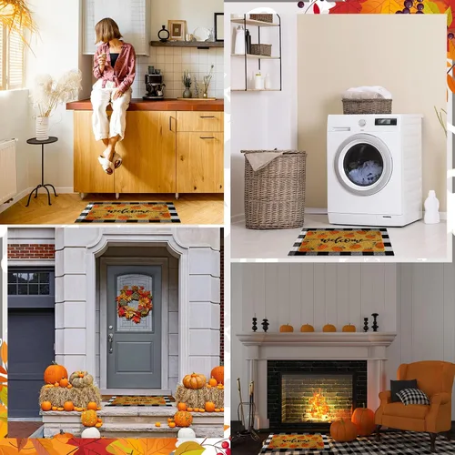 Miniatura 7 de Fabbay 2 tapetes de calabaza de otoño para puerta de Acción de Gracias, otoño, bienvenida, al aire libre, felpudo de calabaza en capas, alfombra a
