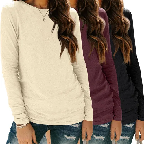 Miniatura 45 de SUNBS Paquete de 3 camisas de manga larga para mujer, ajuste holgado, ropa de otoño, ropa de moda 2025, camisetas básicas de entrenamiento, trajes