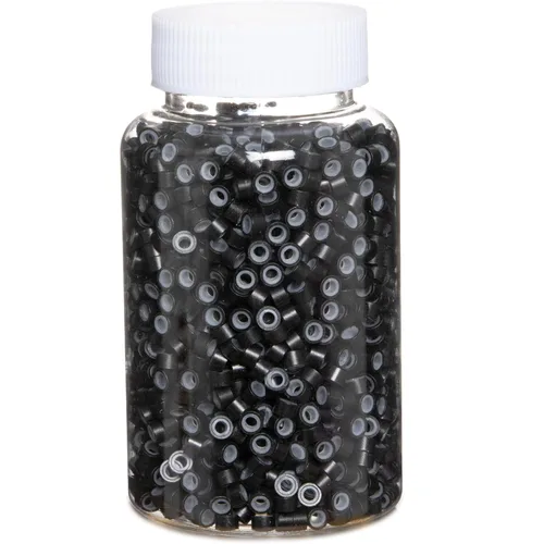 2500 piezas de cuentas de extensión de 5 mm negras, anillos micro con revestimiento de silicona, microenlaces punta I para extensiones de cabello