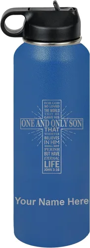 Miniatura 22 de LaserGram Botella de agua personalizada, versículo bíblico John 3-16, acero inoxidable de doble pared aislada al vacío con popote superior, regalo
