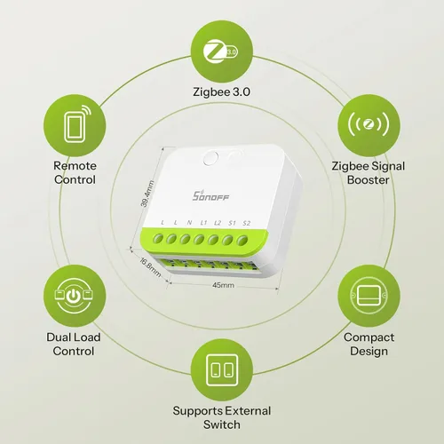 Miniatura 3 de SONOFF MINI Duo - Interruptor inteligente Zigbee de 2 canales, Zigbee 3.0, carga total de 16 A, control remoto y automatizado a través de Zigbee