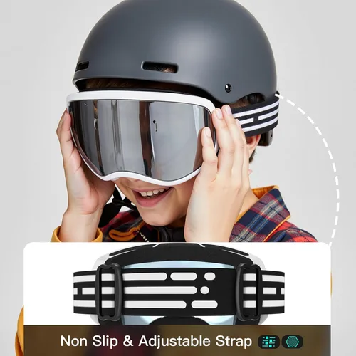 Miniatura 2 de Gafas de esquí para niños, gafas de esquí de nieve para niños, jóvenes, adolescentes, niños y niñas de 5 a 14 años 07. Marco blanco con lente