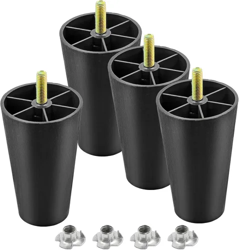 Miniatura 10 de Pernos de rosca métrica M8-1.25, patas de plástico para muebles de 2.4 pulgadas, patas de sofá redondas negras cónicas con tuercas en T, repuesto