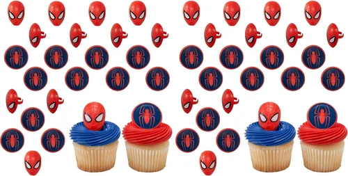 Miniatura 9 de DecoPac Marvel's Spider-Man™ - Anillos de araña y máscara, decoraciones de cupcakes de Spider-Man™, adornos para pasteles rojos y azules seguros
