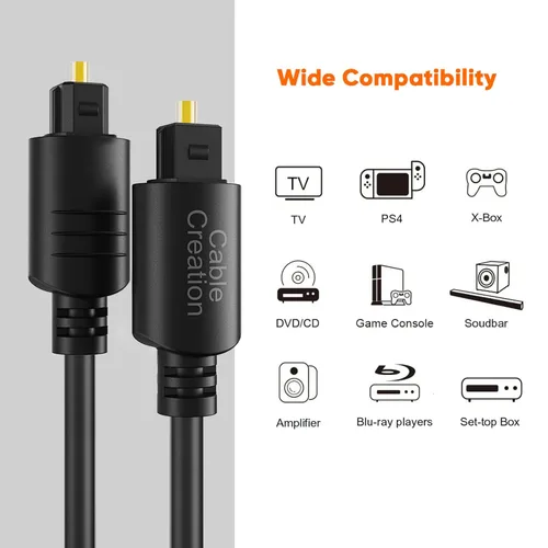 Miniatura 4 de CableCreation Cable de audio óptico, cable de fibra óptica de 3 pies [S/PDIF] con chapado en oro para cine en casa, barra de sonido, TV, PS4, Xbox