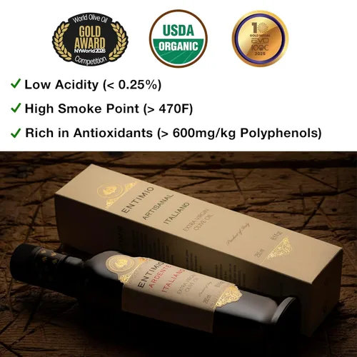 Miniatura 3 de Entimio Ardente Aceite de Oliva Virgen Extra Italiano Orgánico de Italia, Más de 600 mg/kg Alto en Polifenoles, Ganador de Oro 2025, Aceite de Oliva