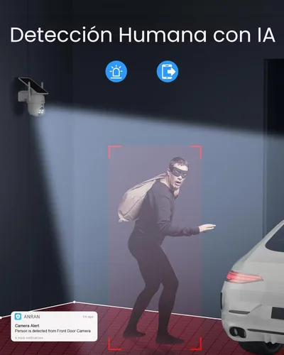 Miniatura 6 de ANRAN Cámaras de seguridad solares inalámbricas para exteriores, cámaras 2K para seguridad del hogar con panel solar fijo, PTZ de 360°
