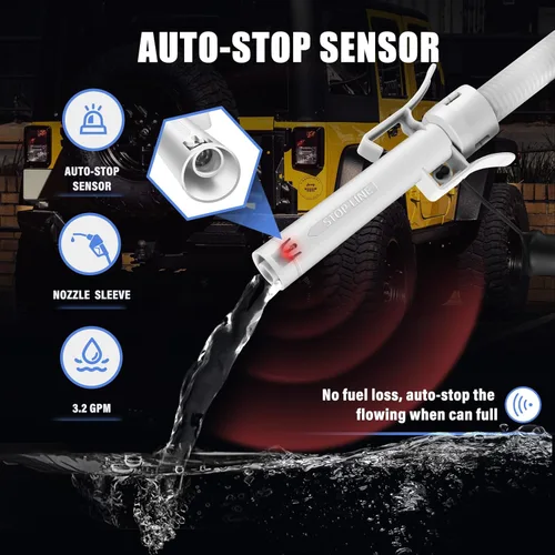 Miniatura 4 de Nitigo Bomba de transferencia de combustible con sensor de parada automática y protección contra fugas (3.2 GPM), bomba de transferencia portátil