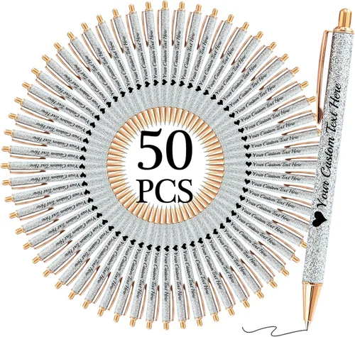 Miniatura 34 de Bolígrafos con purpurina personalizados con nombre, bolígrafos bonitos y bonitos personalizados, bolígrafos retráctiles de tinta negra, suministros