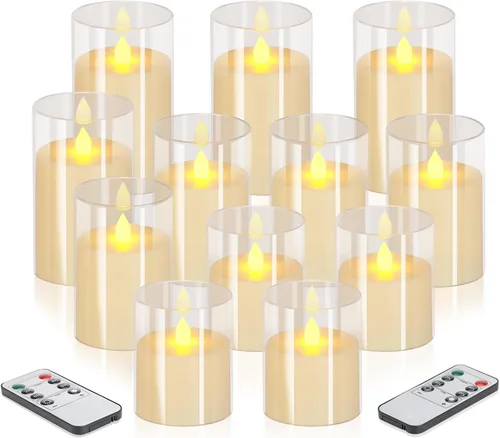 Miniatura 19 de Wemarry - Juego de 3 velas LED sin llama con control remoto, funcionamiento a pilas, pilares acrílicos grises de 4, 5 y 6 pulgadas de alto x 3