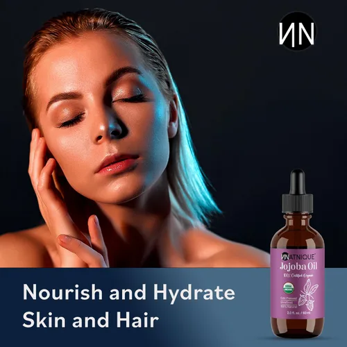 Miniatura 6 de Natnique Aceite de jojoba orgánico, cepillo incluido, certificado USDA, prensado en frío, sin refinar y sin hexano, hidratante puro para cabello