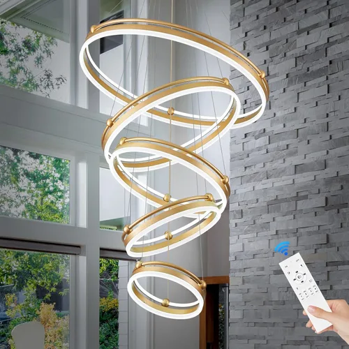 Miniatura 21 de Benkut Lámpara colgante LED moderna D24 pulgadas, color negro dorado, lámpara LED circular regulable, 1 anillo con control remoto, luz colgante