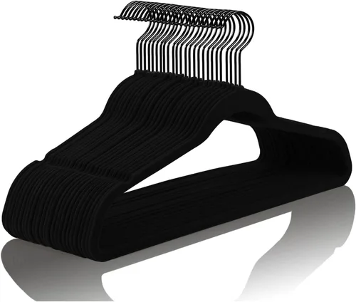 Miniatura 42 de MIZGI Perchas de Terciopelo Premium (Paquete de 50) Resistentes - Perchas de Fieltro Antideslizantes - Percha de Traje de Terciopelo Negro - Ganchos