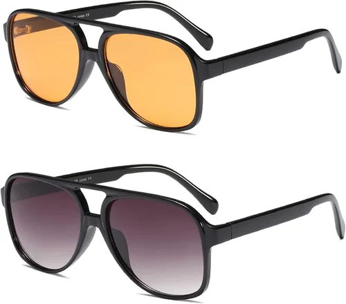 Miniatura 2 de Lentes de sol vintage retro de los años 70 para mujer y hombre, montura clásica, cuadrada y grande estilo aviador, lentes naranjas de moda UV400