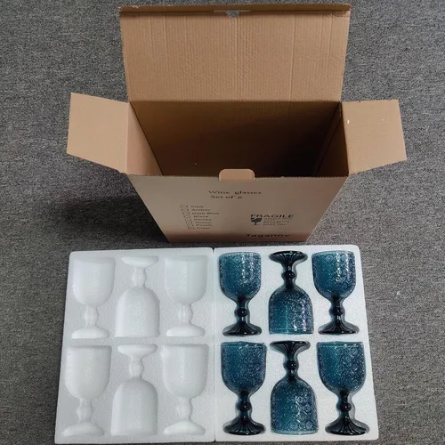 Miniatura 6 de Taganov Juego de 6 copas de vino de vidrio azul vintage, cristalería para beber con tallo, 12 onzas, 350 ml, para bodas, fiestas, barra