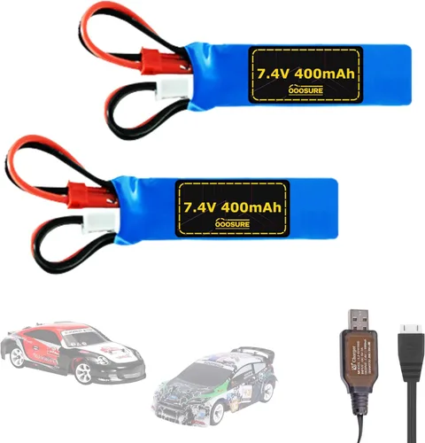 Batería de 7.4V 400mAh 20C compatible con WLtoys P929 P939 K979 K989 K999 K969 RC Racing Truck con cargador USB