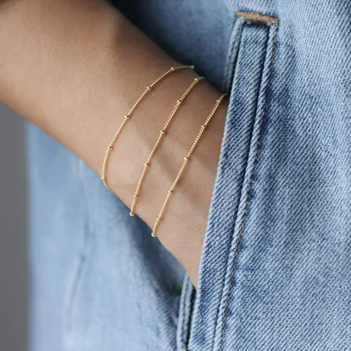 Miniatura 2 de BENEIGE - Pulsera para mujer, chapada en oro de 14 quilates, cuentas de satélite, perlas ovaladas, cadena con dijes en capas, hecha a mano