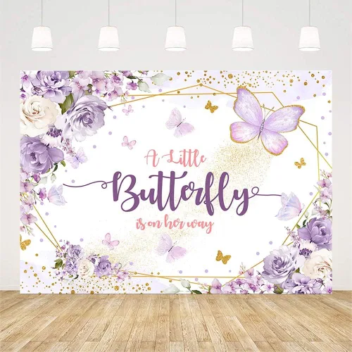 Miniatura 2 de AIBIIN Telón de fondo de mariposa para baby shower de 7 x 5 pies para niña, princesa, una pequeña mariposa está en camino, fondo de fotografía