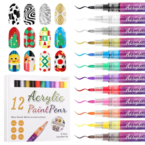 Miniatura 20 de 1 unidad de lápices blancos para arte de uñas, Kalolary 0.5mm marcadores de arte de uñas, punto de grafiti, lápiz de puntos, pincel de dibujo